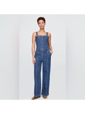 Gap 70s Retro Casual Dark Indigo Wash Denim Jean Jumpsuit NWOT 20 Closet Staple